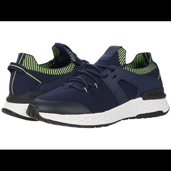 Calvin Klein Aleah Athletic Training Sneaker Navy/Neon Green Preowned Size 7M - Picture 1 of 16